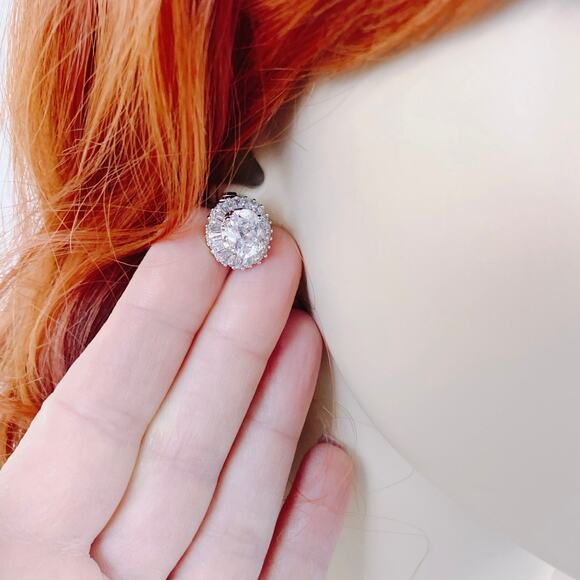 Signed NM Neiman Marcus CZ Halo Clip On Earrings Silver Tone Formal Evening - Picture 3 of 11